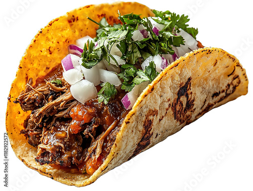 Birria Taco with Cilantro Onions and Tomato Isolated on Transparent Background