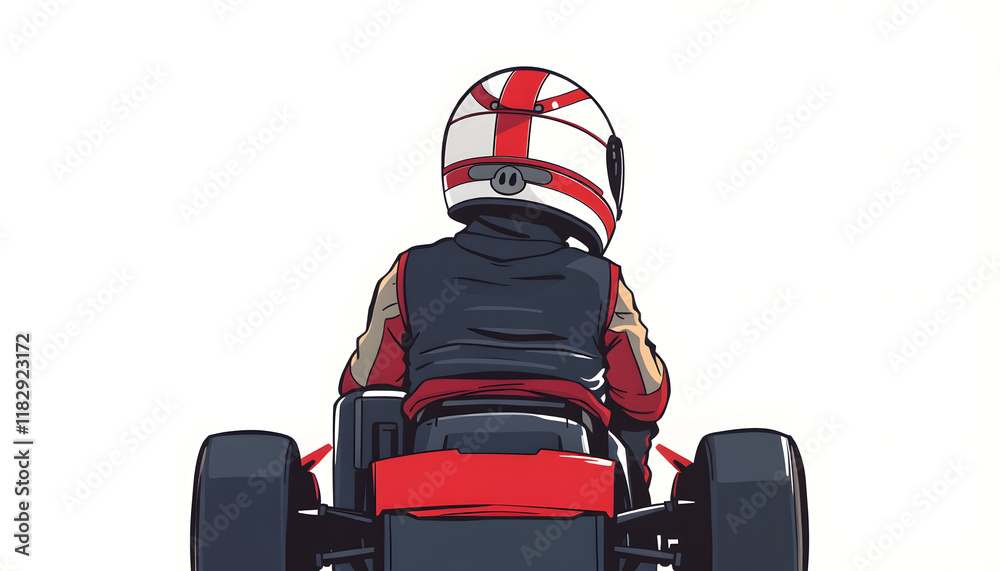 Naklejka premium Kart racers in helmet, back view, karting, hand-drawn digital illustration. isolated with white highlights