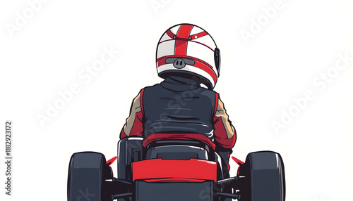 Kart racers in helmet, back view, karting, hand-drawn digital illustration. isolated with white highlights photo