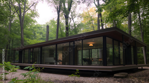 Modern Modular Home in Autumn Forest