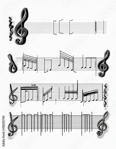 Abstract musical score with treble clefs. photo