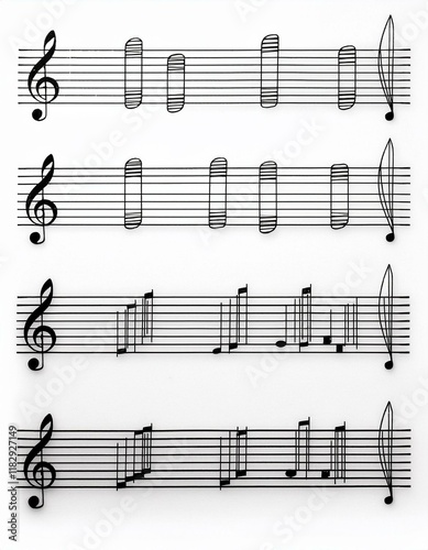 Musical notation on a sheet.  Clean lines, simple design. photo