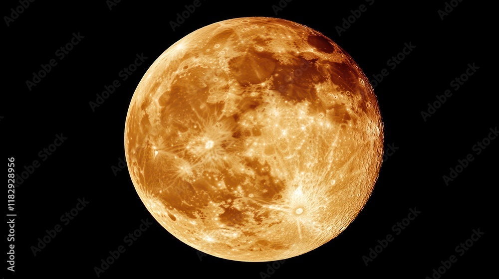 Obraz premium Full orange moon in dark night sky.