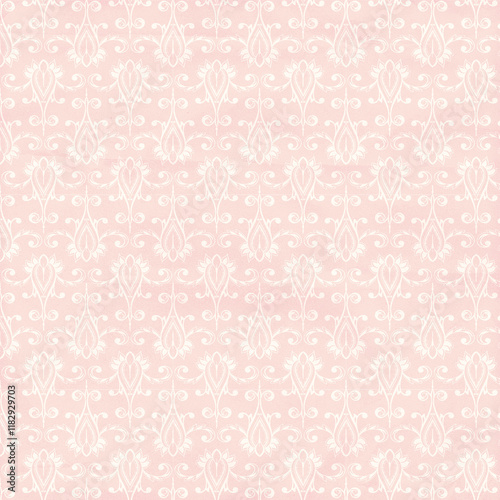 Background paper or fabric, with floral damask and baroque, seamless ornamental pattern