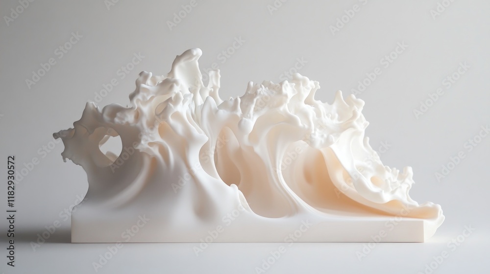 Abstract white sculptural wave form on a base. Abstract white sculptural wave form on a base.