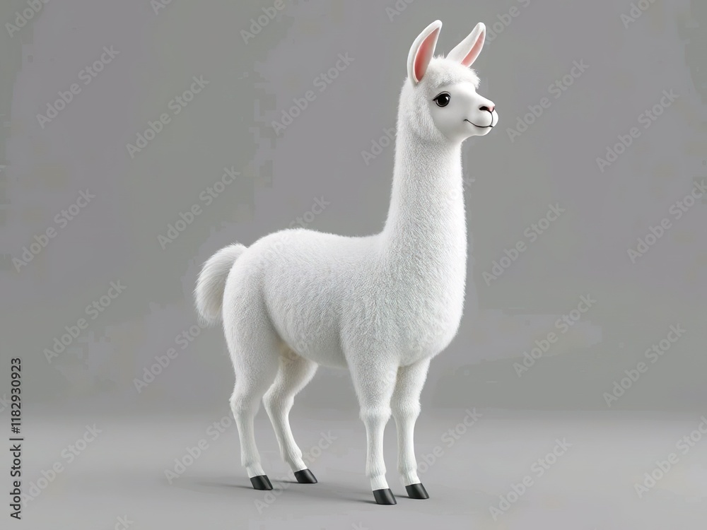 Fototapeta premium Happy cute llama cartoon 3d rendering illustration