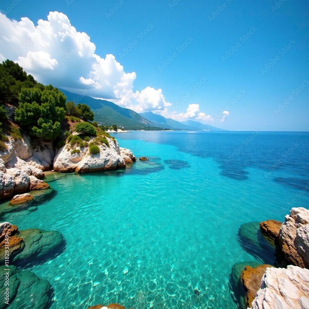 Turquoise sea meets sky in Numana Alta scenery, numana alta, adriatic sea Turquoise sea meets sky in Numana Alta scenery, numana alta, adriatic sea