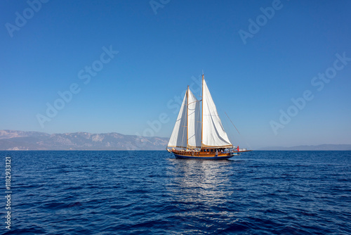 Obraz na płótnie Gulet sailboat in Gokova Bay, Turkey w salonie