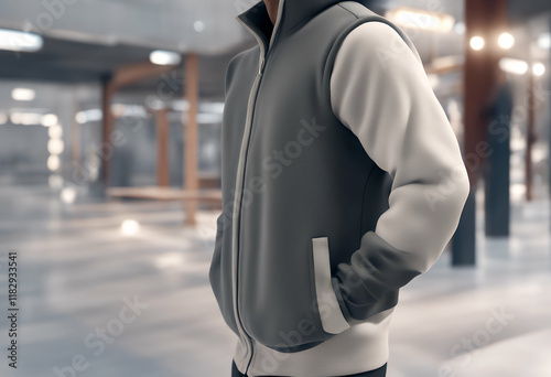 3d tracktop sleeveless fleece mockup illustration apparel blank jacket casual attire clothes clothing coat design fashion  photo