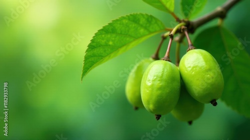 Wallpaper Mural Vibrant Green Fruits Hanging on a Branch with Lush Foliage Torontodigital.ca