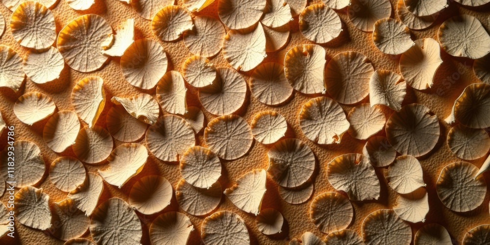 Abstract Pattern of Circular and Petal-Shaped Elements on Textured Surface Abstract Pattern of Circular and Petal-Shaped Elements on Textured Surface
