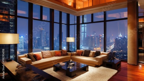 Night Cityscape View from Luxurious Apartment