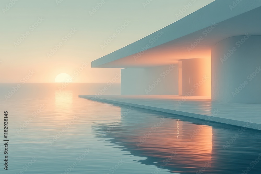 Fototapeta premium Minimalist Digital Art Scene Soft Gradient Background Reflective Surface Serene Atmosphere