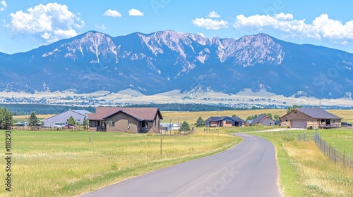 Rural Houses Nestled in Mountain Valley Landscape