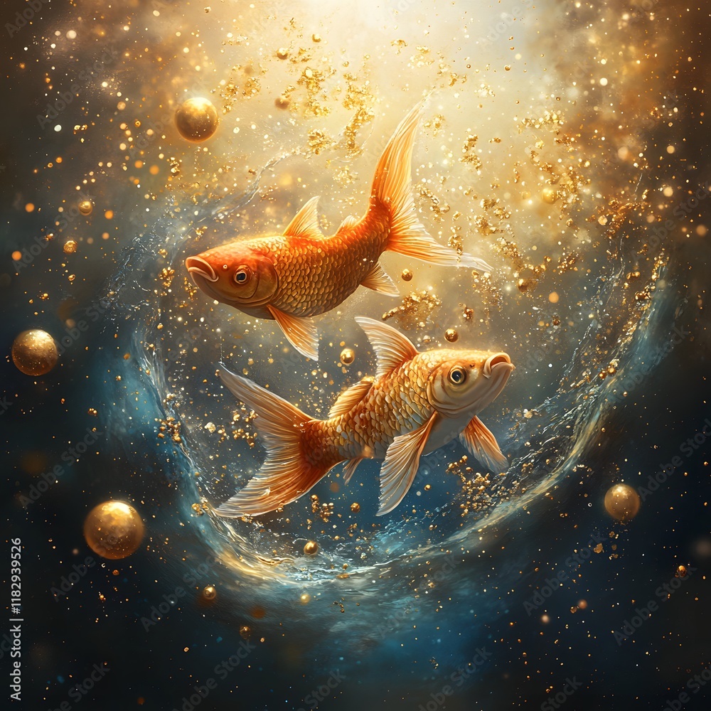 Enchanting Goldfish Illuminating Underwater Realm of Surreal Beauty Mystical Ethereal Digital of Glowing Iridescent Fish Suspended in a Shimmering Dreamlike Aquatic Landscape Enchanting Goldfish Illuminating Underwater Realm of Surreal Beauty Mystical Ethereal Digital of Glowing Iridescent Fish Suspended in a Shimmering Dreamlike Aquatic Landscape