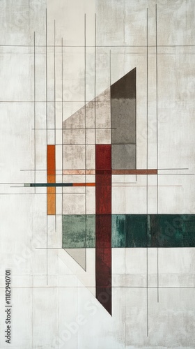 Abstract Geometric Composition with Lines and Shapes in Neutral Tones