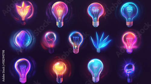 Creative Innovation and Business Strategy Icon Set ??a,?a?oe Light Bulb, Problem Solving, Teamwork, and Goal Target Icons for Business Solutions and Strategic Thinking, idea.