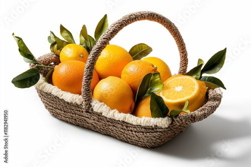 Oranges dans un panier, fond blanc photo