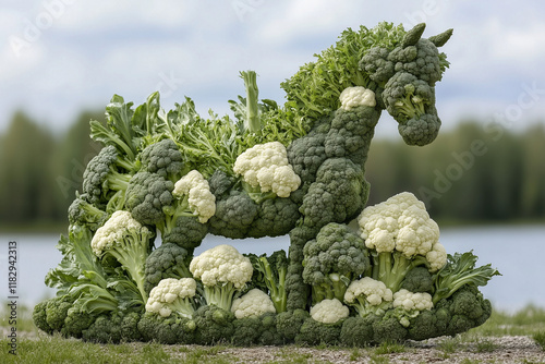 Cheval en brocolis et choux fleurs photo