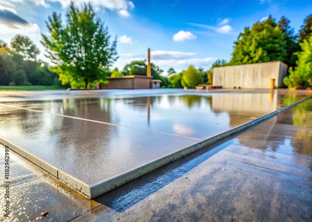 Fototapeta premium Freshly Laid Concrete Slab, Construction Site, New Pavement, Building Project, Gray Cement