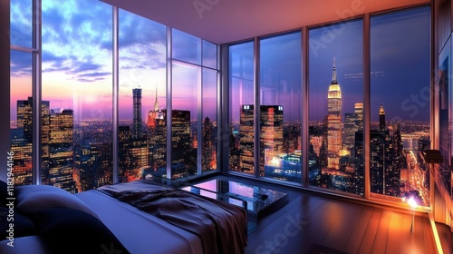 Luxury Penthouse Suite with Breathtaking Cityscape View at Sunset