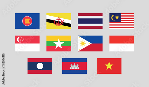Association of Southeast Asian Nations Flag Set. Flag Bundle of ASEAN Members country. 