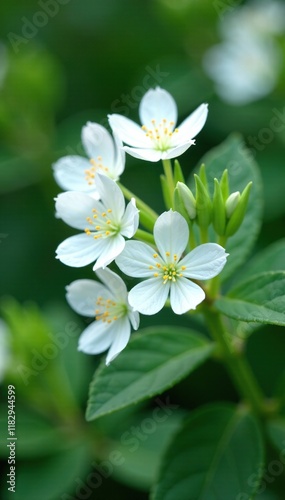 Delicate white blooms on silverbush Convolvulus cneorum, silver foliage,