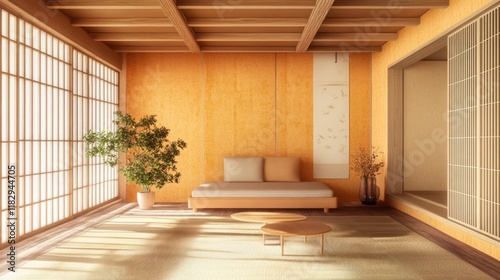 Serene Minimalist Japanese-Style Living Room Interior Design