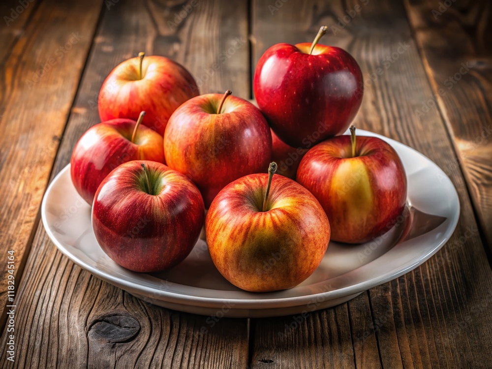 Fresh Red Apples on Rustic Kitchen Table – Chantecler Apple Variety Stock Photo Fresh Red Apples on Rustic Kitchen Table – Chantecler Apple Variety Stock Photo