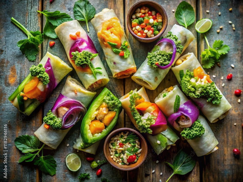 custom made wallpaper toronto digitalFresh Spring Rolls: Vibrant Vegetarian Spring Rolls in Urban Setting