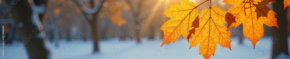 Golden hues of autumn on oak leaf against snowy backdrop, yellow, leaf, oak Golden hues of autumn on oak leaf against snowy backdrop, yellow, leaf, oak