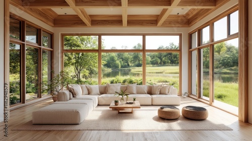Modern Minimalist Living Room with Stunning Lake View