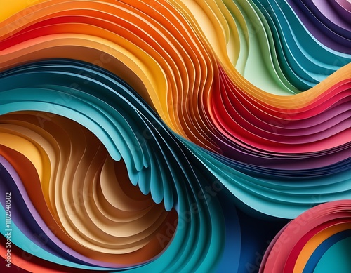 colorful abstract paper layers forming a vibrant textured wave pattern photo