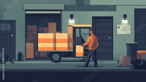 Delivery man shipment package boxes to receiver to home. Door to door delivery. 