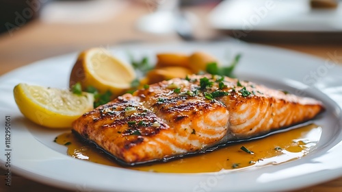 Grilled salmon fillets with a honey garlic sauce