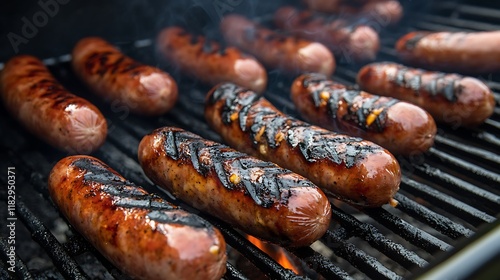 Grilled sausages with a spicy garlic mustard photo