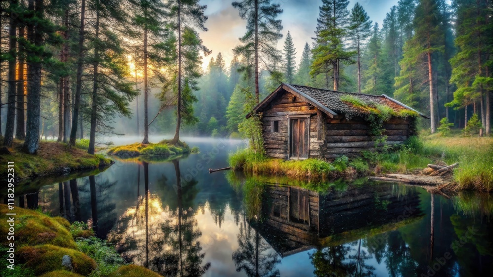 Fototapeta premium Abandoned Finnish Sauna, Lake & Forest - Urban Exploration Photography