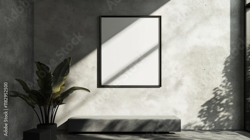 Modern Minimalist Interior Design Mockup: Blank Canvas on Concrete Wall