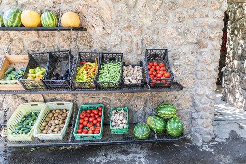 Armenia, Ararat Province, Goght. Fruits and vegetables for sale. photo