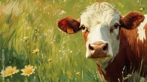 Serene Cow in a Sunny Meadow
