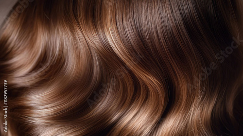 Wavy brown hair texture, close-up studio shot,  background blurred, for haircare ads