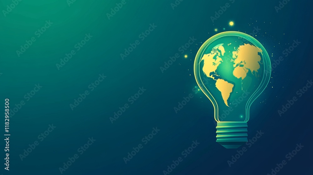 A light bulb with the Earth inside, floating in space, symbolizes innovation and progress in sustainable energy technology. Copy space. A light bulb with the Earth inside, floating in space, symbolizes innovation and progress in sustainable energy technology. Copy space.
