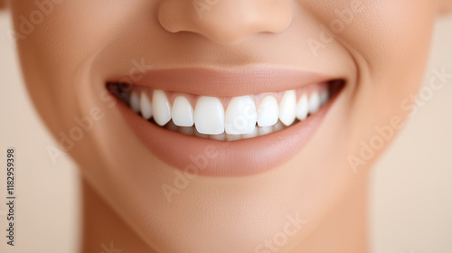 Close-up of a perfect amazing white smile with healthy teeth and lips, symbolizing dental care, beauty, and oral hygiene.