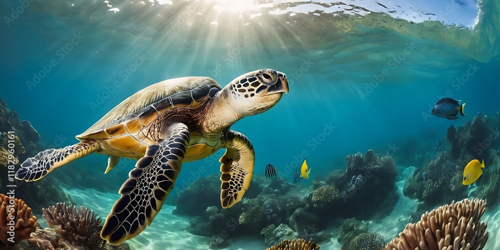 Obraz premium A sea turtle splashing in the ocean waves