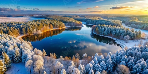 Glebas Lake, Varena District, Lithuania: Aerial Winter Wonderland photo