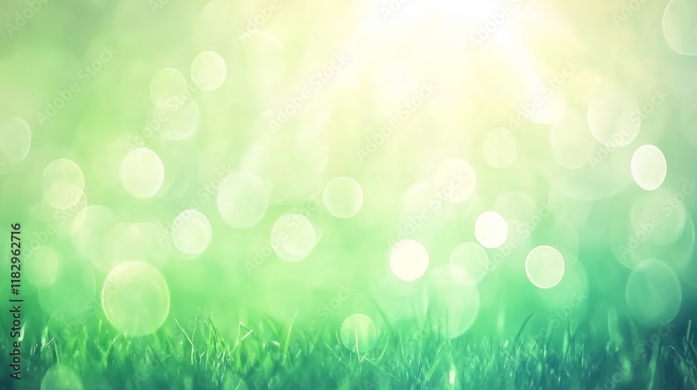 Obraz premium Serene Green Grass Meadow with Sunlight Bokeh