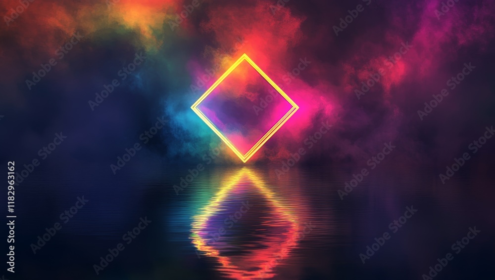 custom made wallpaper toronto digitalNeon diamond frame reflecting in smoky water.