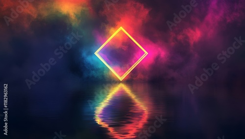 Wallpaper Mural Neon diamond frame reflecting in smoky water. Torontodigital.ca