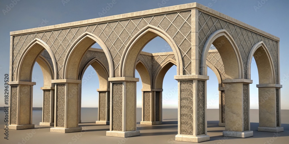 Obraz premium Majestic stone arches of classical architecture against a clear blue sky