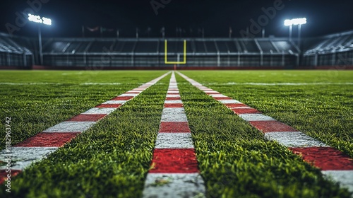 Night football field, goalposts, stadium photo